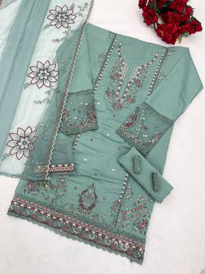 Green embroidered cotton stitched salwar suit 3