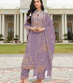 Purple embroidered cotton semi-stitched pakistani salwar suit