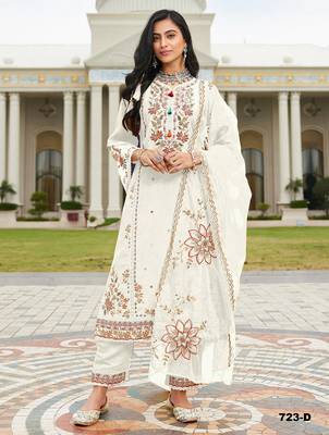 White embroidered cotton stitched salwar suit 1