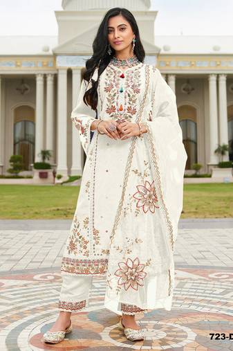 White embroidered cotton semi-stitched pakistani salwar suit
