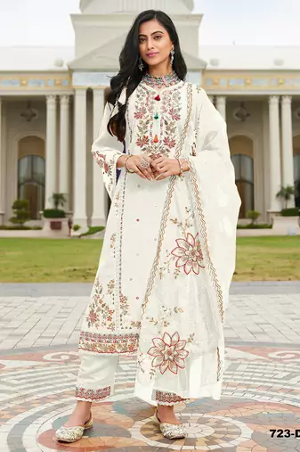 White embroidered cotton semi-stitched pakistani salwar suit
