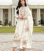 White embroidered cotton semi-stitched pakistani salwar suit