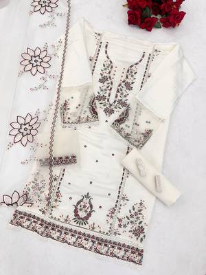 White embroidered cotton stitched salwar suit 3