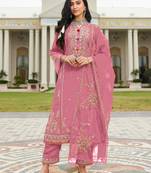 Pink embroidered cotton semi-stitched pakistani salwar suit