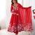 Red Floral printed organza anarkali kurta with cotton silk pant and dupatta