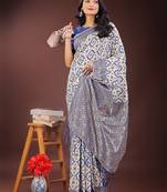 blue color woven work linen cotton saree