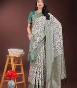 green color woven work linen cotton saree