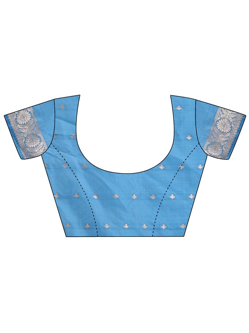 sky blue color woven work linen cotton saree