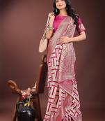 magenta color woven work linen cotton saree