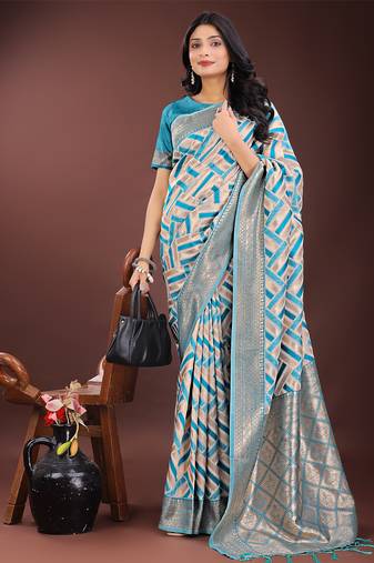 Blue color woven work linen cotton saree