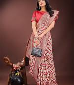 red color woven work linen cotton saree