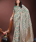 green color woven work linen cotton saree