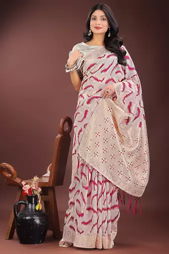 Grey color woven work linen cotton saree