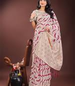 Grey color woven work linen cotton saree