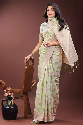 light green color woven work linen cotton saree