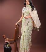 light green color woven work linen cotton saree