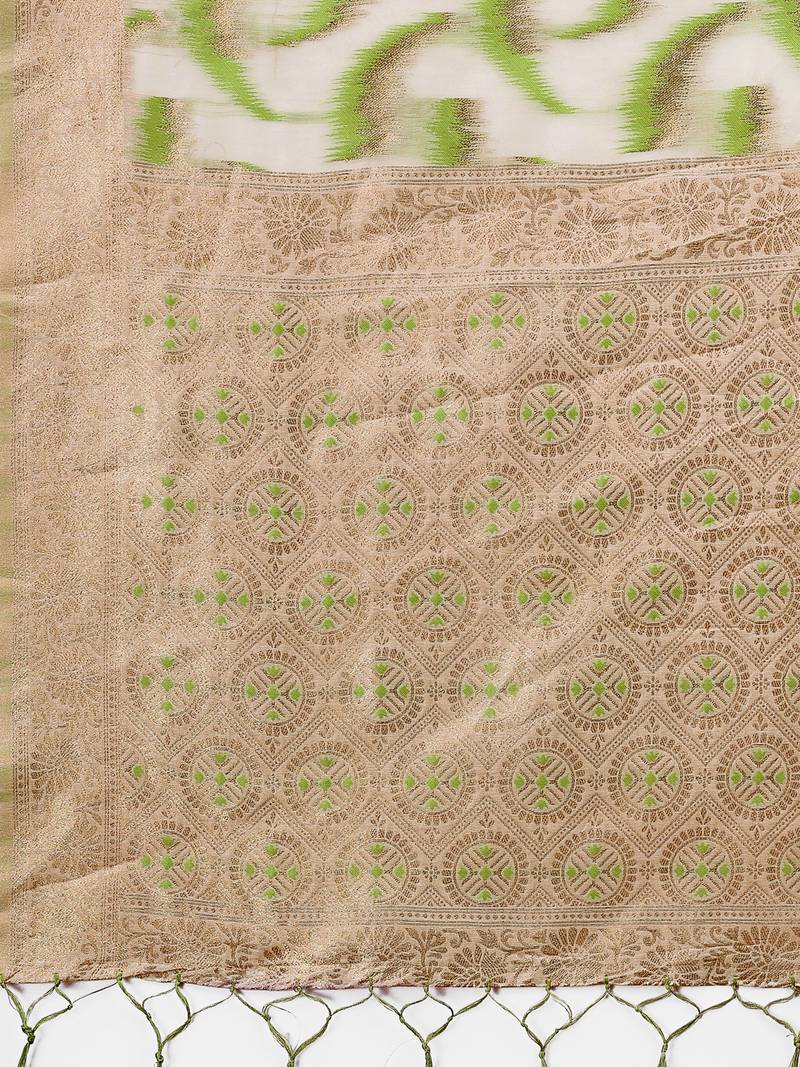 light green color woven work linen cotton saree