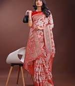 red color woven work linen cotton saree