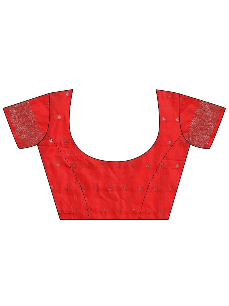 red color woven work linen cotton saree