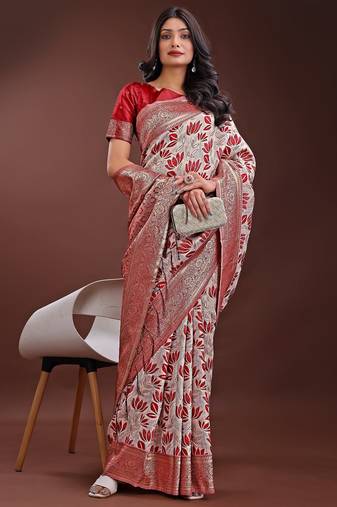 maroon color woven work linen cotton saree