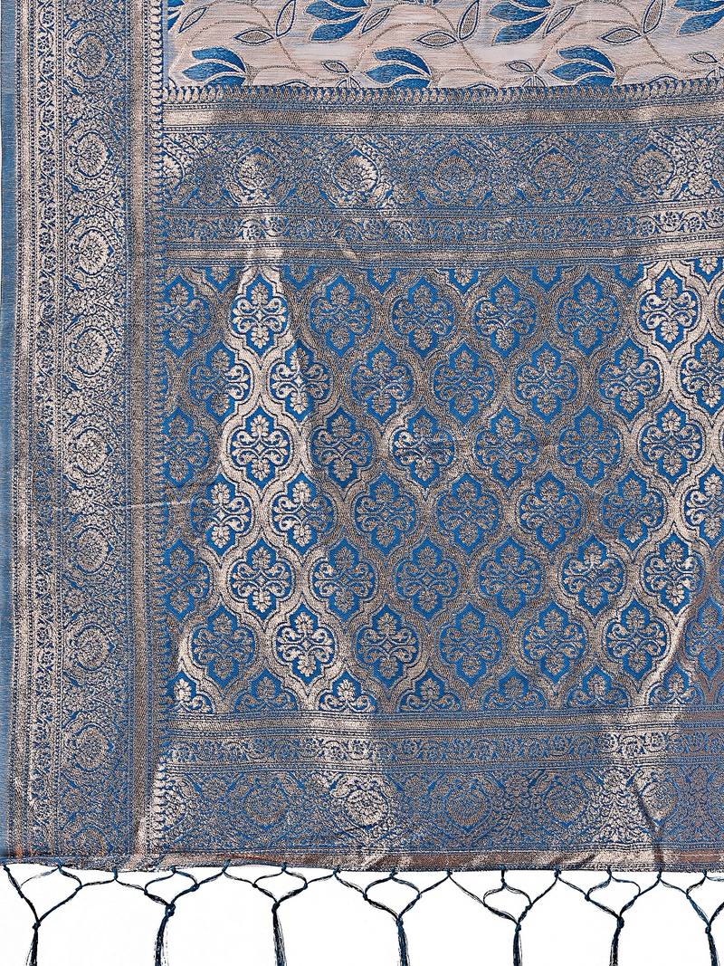 sky blue color woven work linen cotton saree