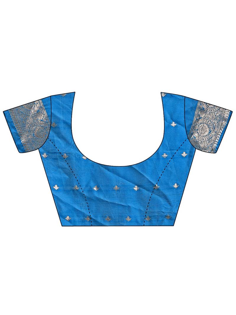 sky blue color woven work linen cotton saree