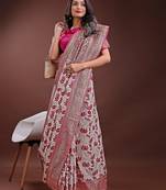 purple color woven work linen cotton saree
