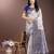 navy blue color woven work linen cotton saree
