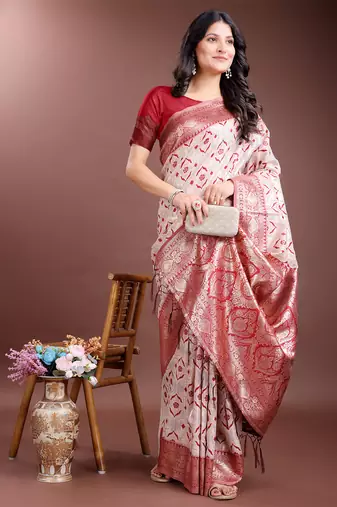 red color woven work linen cotton saree