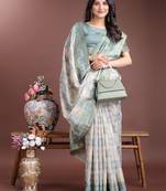 Sea Green color woven work linen cotton saree