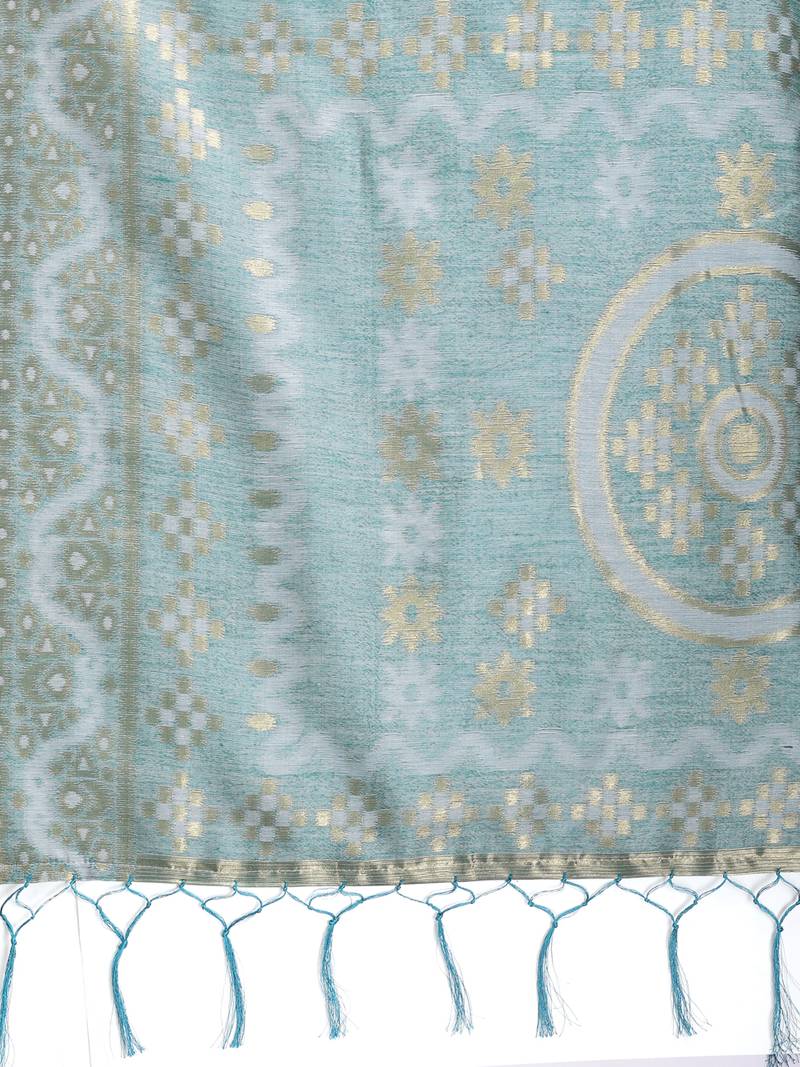 Sea Green color woven work linen cotton saree