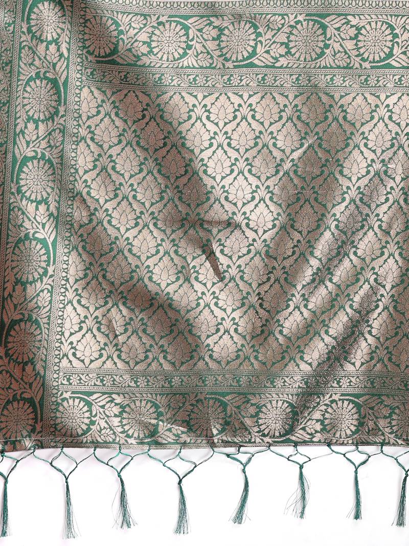 green color woven work linen cotton saree