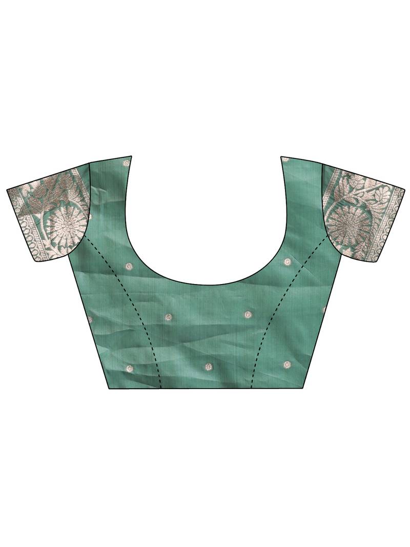 green color woven work linen cotton saree