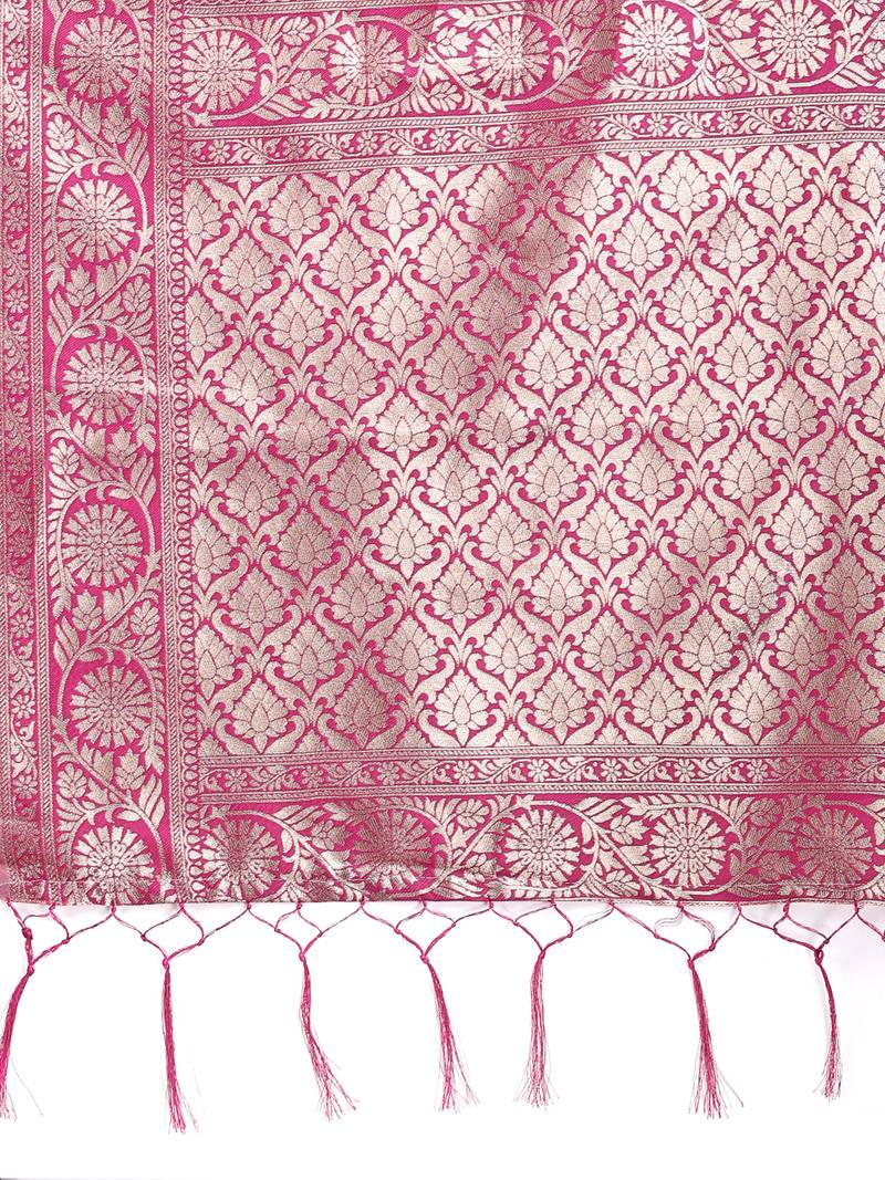 Pink color woven work linen cotton saree