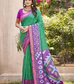 rama green color woven work pochampally art silk saree