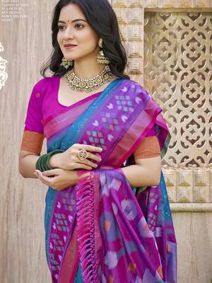 rama Blue color woven work pochampally art silk blend saree 3