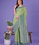 light green color woven lichi art silk blend saree 