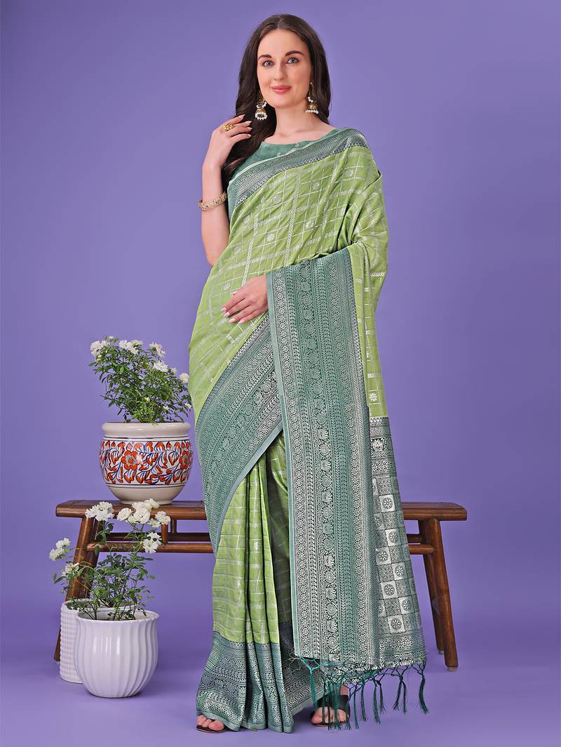 light green color woven lichi art silk blend saree 