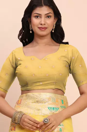 yellow woven work linen cotton saree