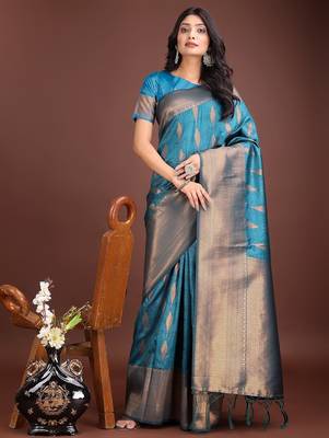 Blue woven work banarasi art silk blend saree 1
