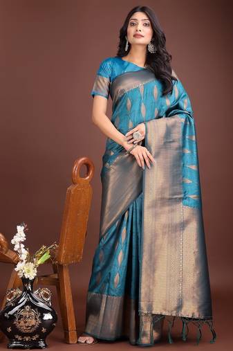 Blue woven work banarasi art silk saree