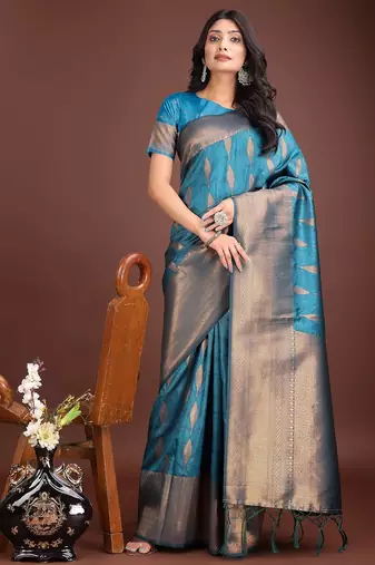 Blue woven work banarasi art silk saree