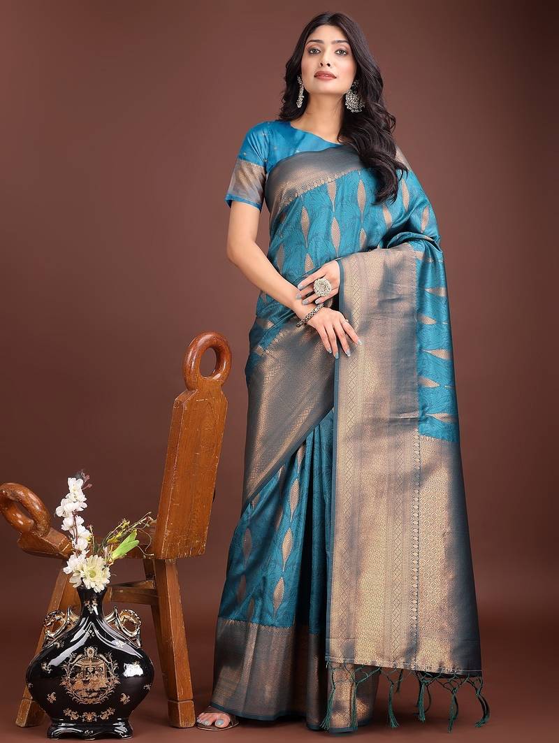 Blue woven work banarasi art silk saree