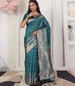 rama color woven work lichi art silk blend saree