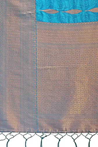 Blue woven work banarasi art silk blend saree