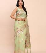 light green color woven work linen cotton saree
