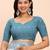 sky blue color woven work linen cotton saree