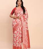 red color woven work linen cotton saree