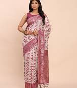 purple color woven work linen cotton saree