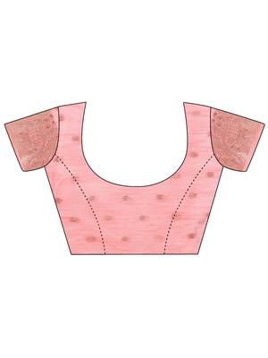 pink color woven work linen cotton saree 5